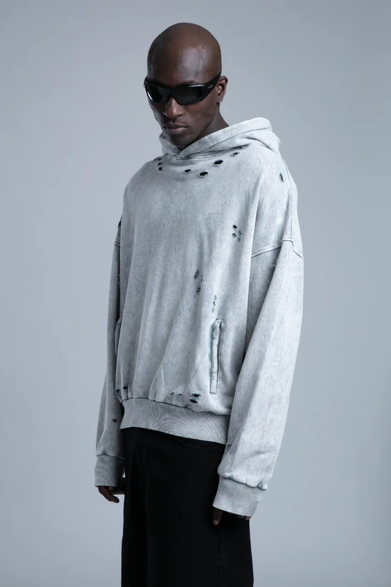Hanorac Oversize cu Glugă și Detalii Distressed — imaginea 3