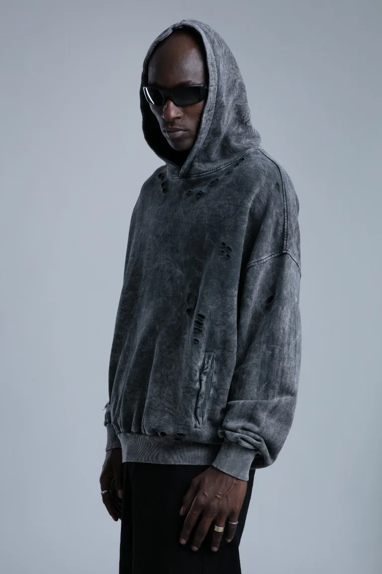 Hanorac Oversize cu Glugă și Detalii Distressed — imaginea 3