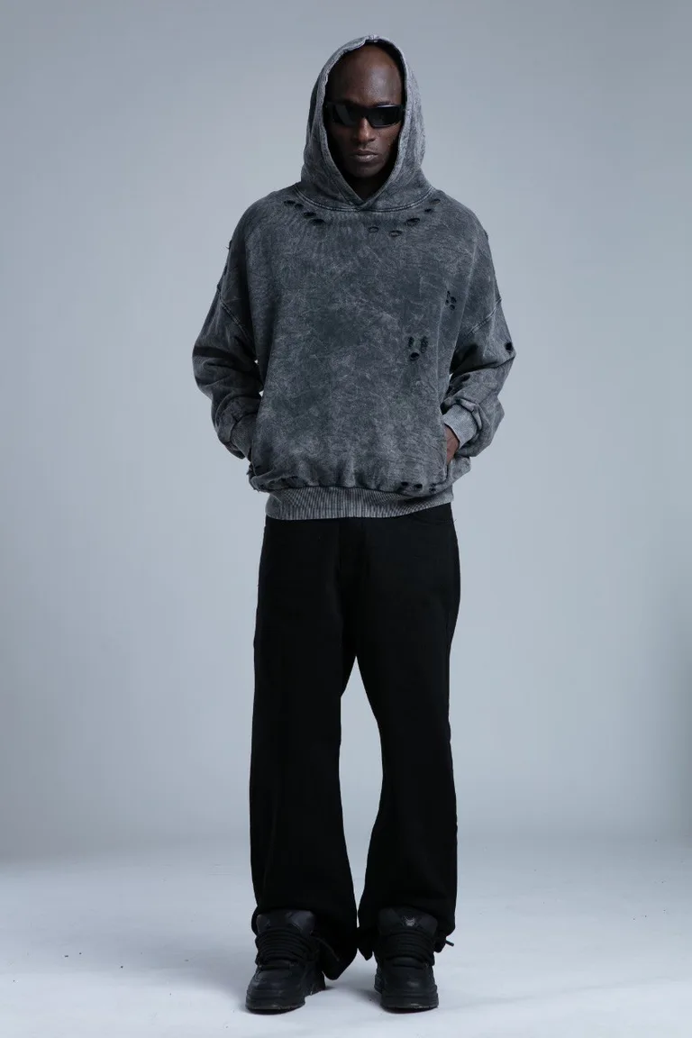 Hanorac Oversize cu Glugă și Detalii Distressed — imaginea 2