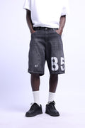Bermude denim negre washed cu print B5